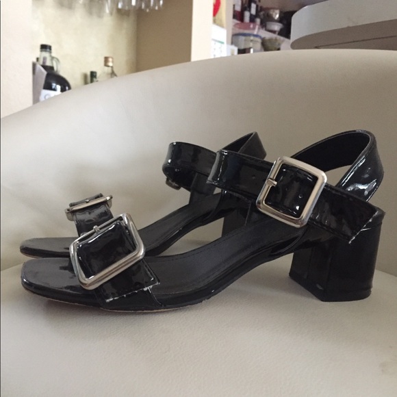 ASOS black patent open toed block heels - Picture 1 of 4